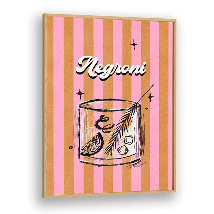 NEGRONI DRINK ON STRIPES BY BAROO BLOOM , BAR POSTERS , BAR ART PRINTS