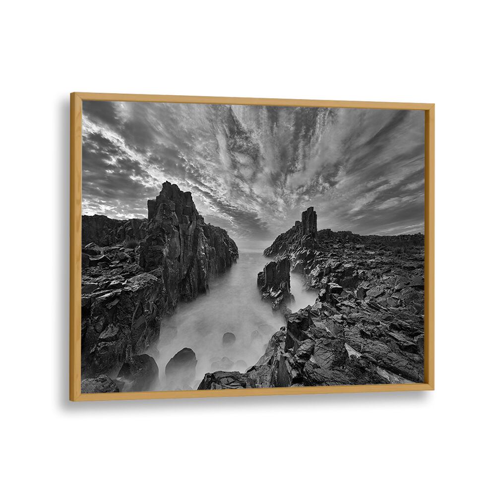 Stunning black and white landscape featuring rugged cliffs, perfect for GATE TO HEAVEN, PHOTOGRAPHY PRINTS decor.