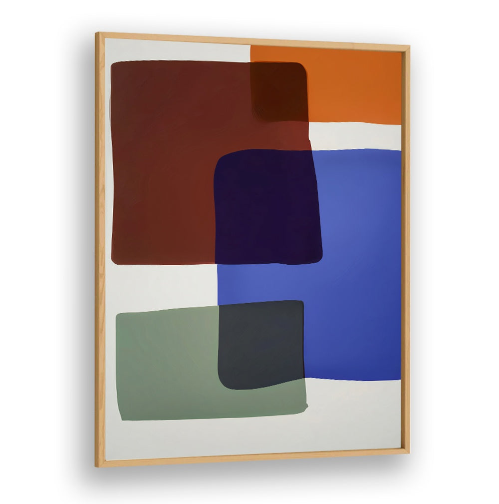 OUT OF THE BOX , ABSTRACT PAINTINGS featuring bold color blocks in brown, orange, blue, green, and black by Oakwood Studio.