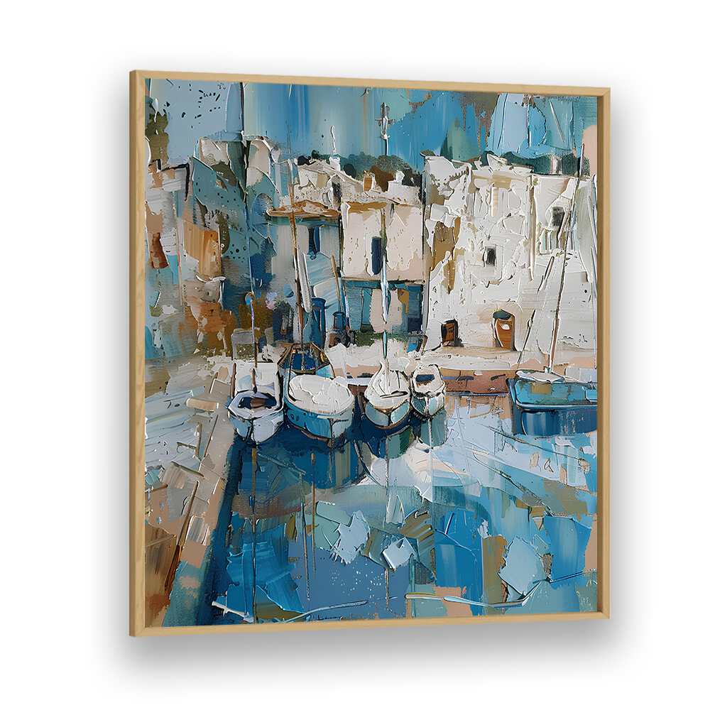 Captivating artwork featuring BOATS IN THE HARBOR MALLORCATHERAPY, perfect for enhancing coastal decor in your home.