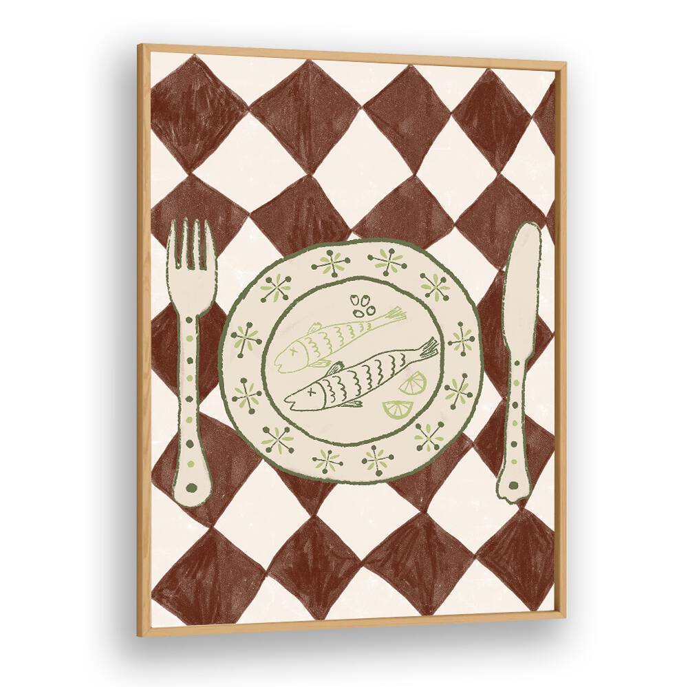 Stylish DINNER , KITCHEN POSTERS feature a charming plate with fish, perfect for enhancing your culinary space.