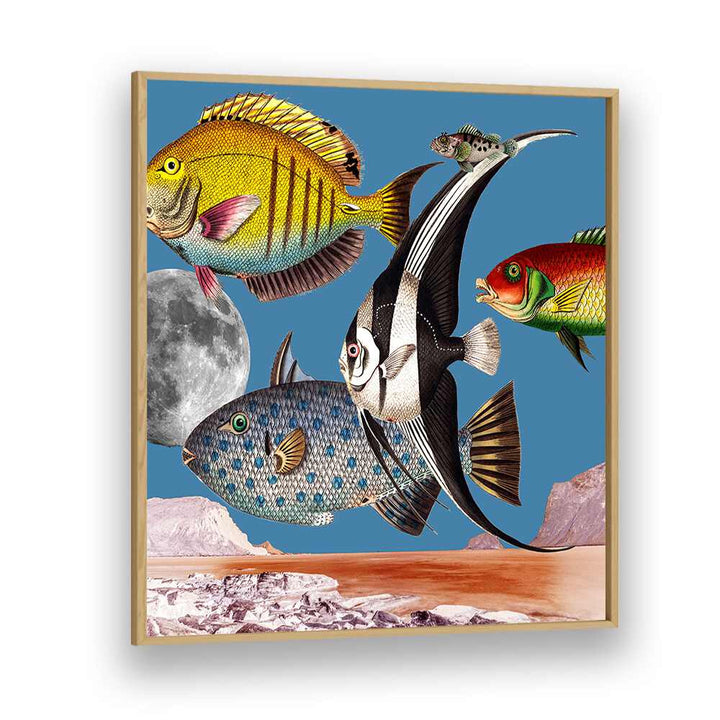 Vibrant FISH WORLD BLUE, BEACH PAINTINGS showcase colorful marine life in a stunning digital collage for ocean lovers.