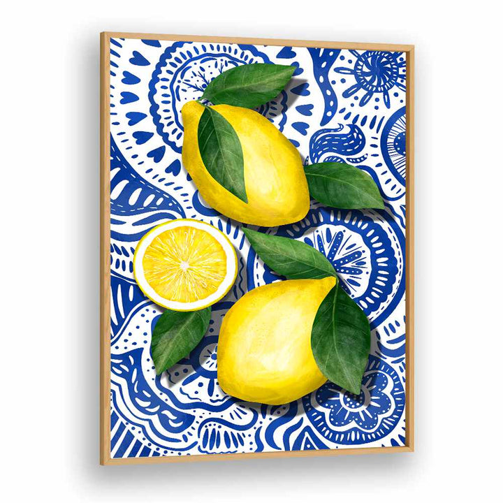Bright LIMONES, KITCHEN POSTERS featuring vibrant lemons on a decorative blue background for stylish kitchen decor.