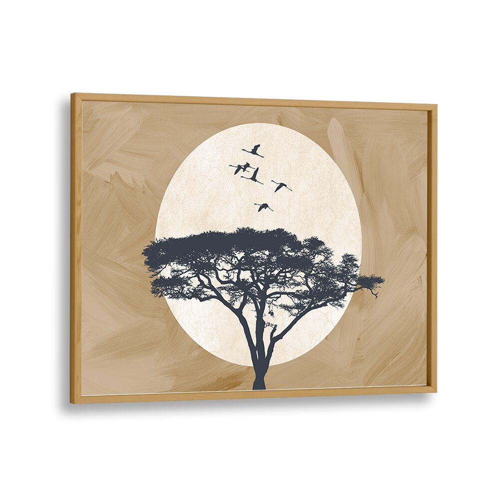 Captivating ETHIOPIA SPIRIT, LANDSCAPE PAINTINGS featuring a majestic tree under a serene sun backdrop.
