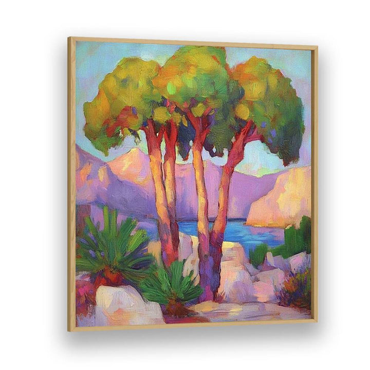 Serene landscape featuring THREE TREES BY THE SEA, perfect for adding tranquility to your home décor.