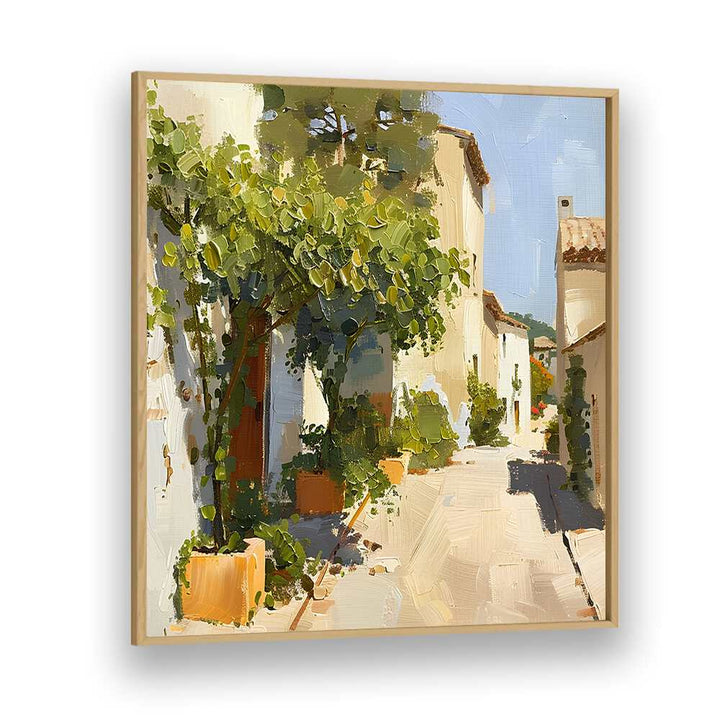 Elegant STREET IN MALLORCA III artwork, showcasing a charming street view adorned with lush greenery.