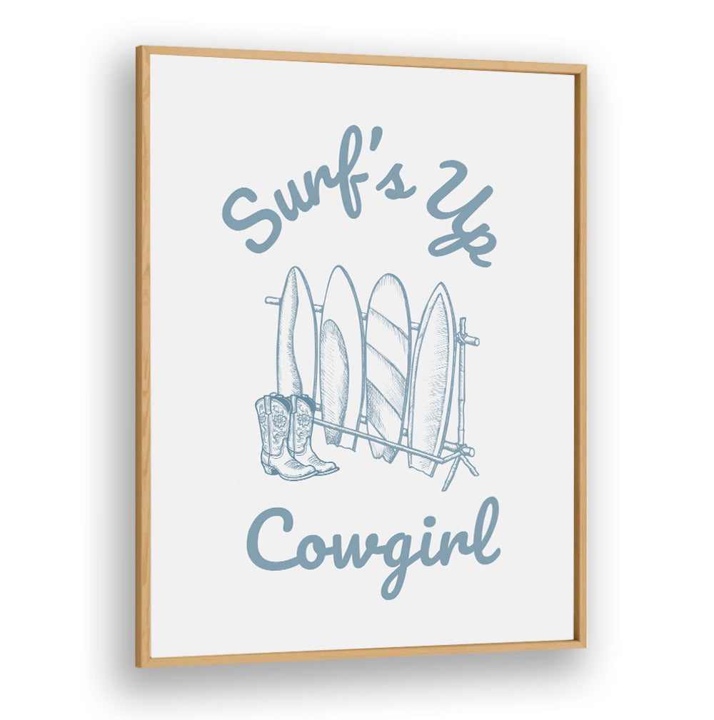 Stylish SURFS UP COWGIRL, BEACH PAINTINGS featuring surfboards and cowboy boots for a unique ocean-inspired decor.