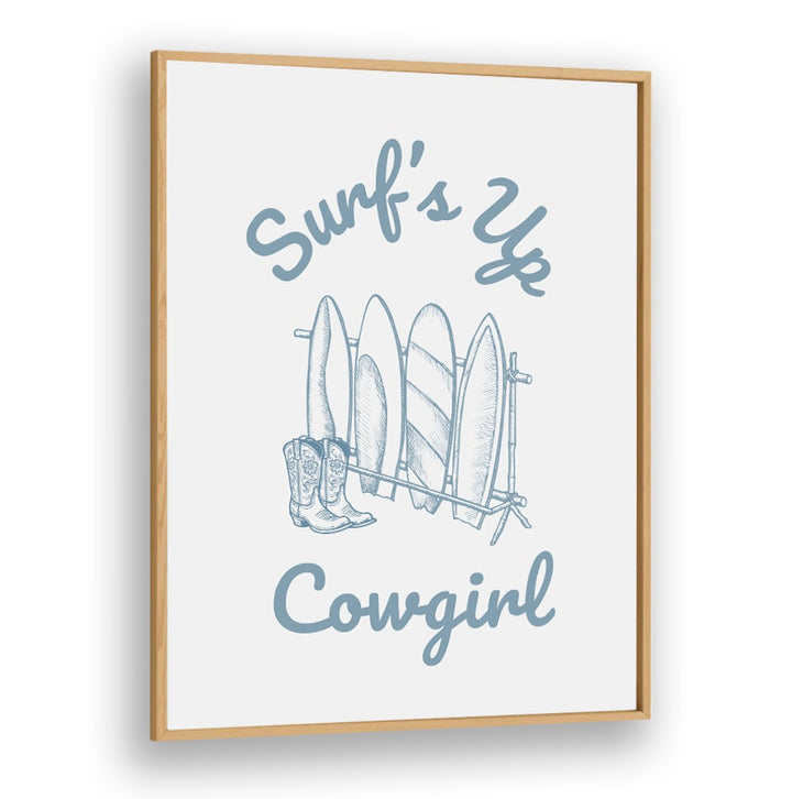 Stylish SURFS UP COWGIRL, BEACH PAINTINGS featuring surfboards and cowboy boots for a unique ocean-inspired decor.