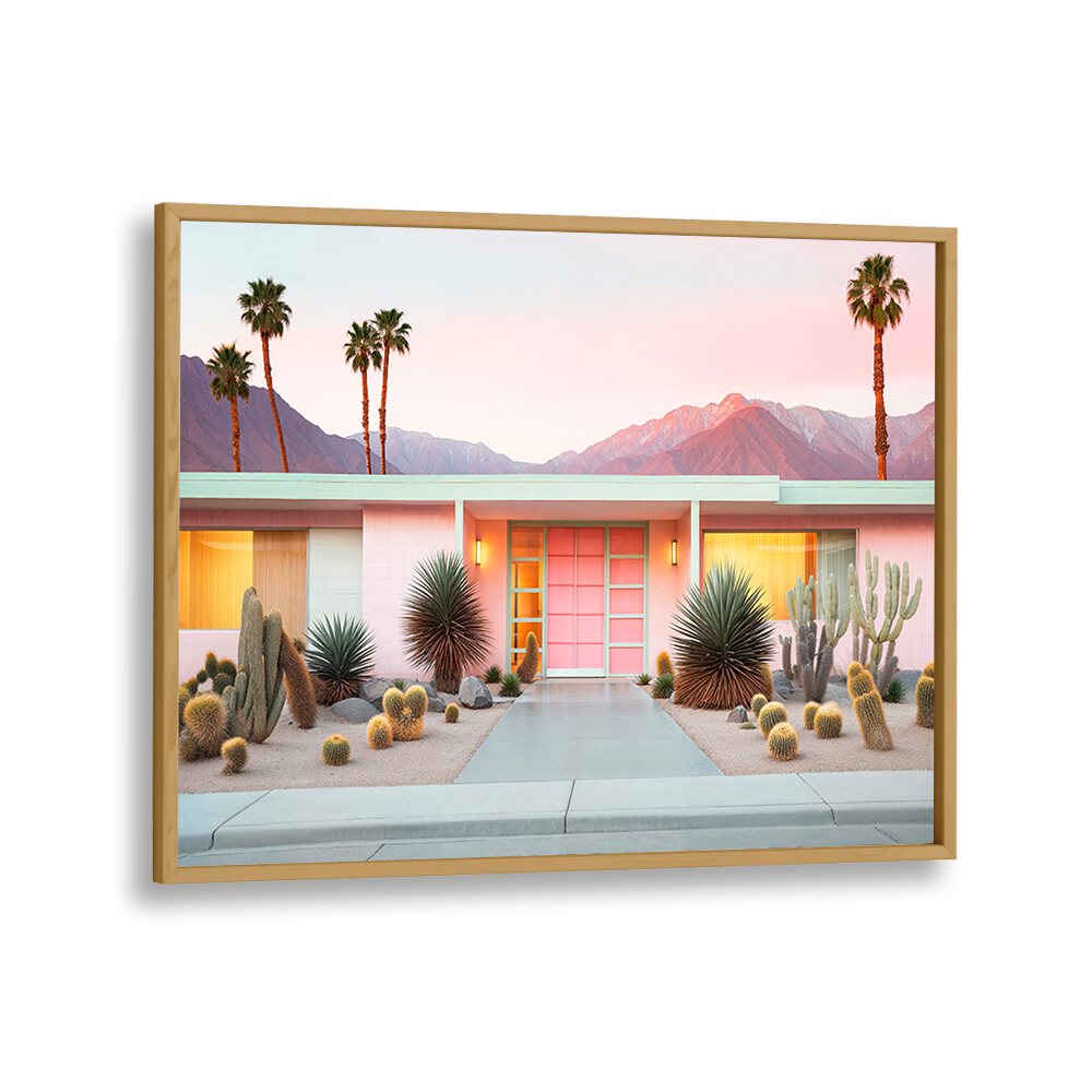 Vibrant RETRO PALM SPRINGS, BEACH PAINTINGS showcasing iconic architecture and desert landscapes by Philippe Hugonnard.