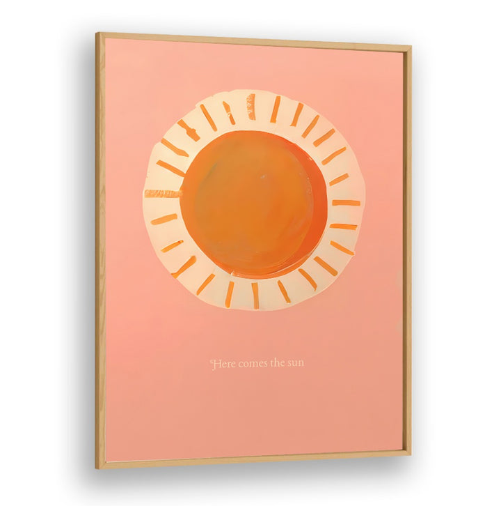 HERE COMES THE SUN , KIDS ROOM PAINTINGS with cheerful orange sun on pink background brightening kids’ rooms by Oakwood Plain