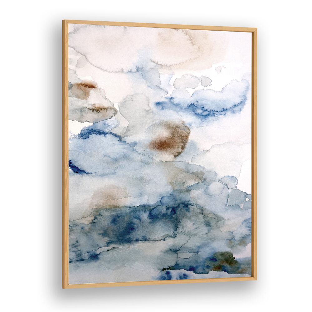Elegant abstract painting "UP IN THE CLOUDS IV" featuring soft blues and browns, perfect for modern decor.