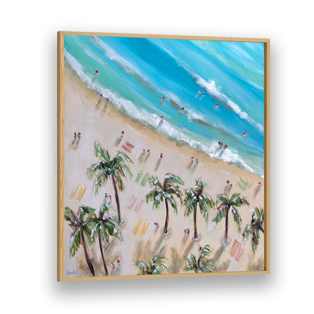 Bright beach scene with palm trees, reflecting the essence of BEACH AND PALM BLISS, BEACH PAINTINGS for coastal decor.