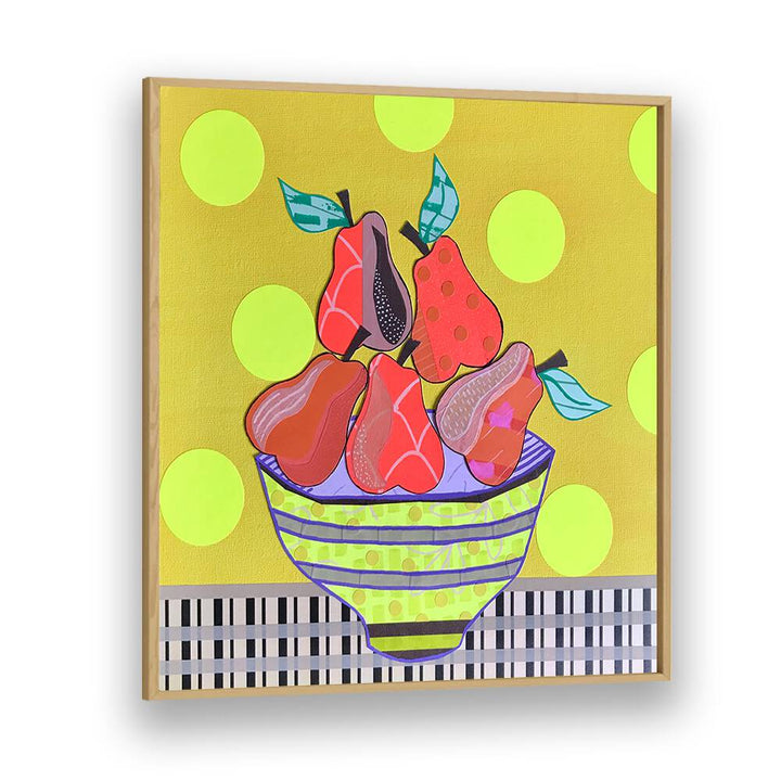 Colorful "Pears and Tears, Kitchen Posters" featuring vibrant pears in a whimsical bowl, perfect for home décor.