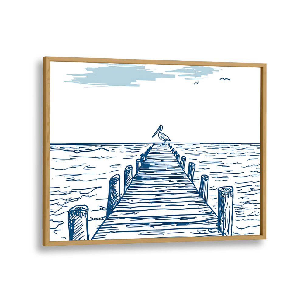 Elevate your space with PELICAN PIER, BEACH PAINTINGS featuring a serene pier and pelican by the water.
