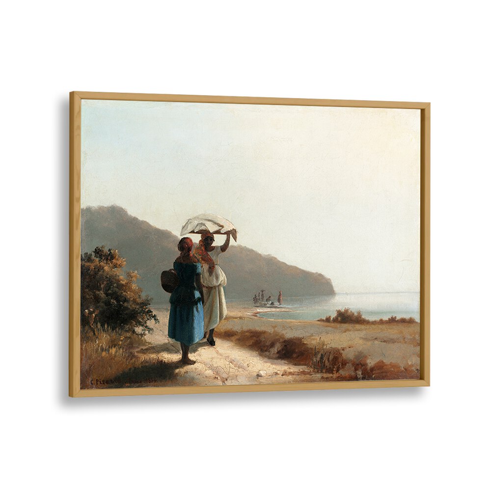 TWO WOMEN CHATTING BY THE SEA, ST. THOMAS (1856) , VINTAGE PAINTINGS