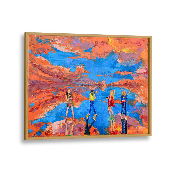 Vibrant SKY FASHION SHOW, PORTRAITS artwork featuring stylish figures against a colorful sky backdrop.