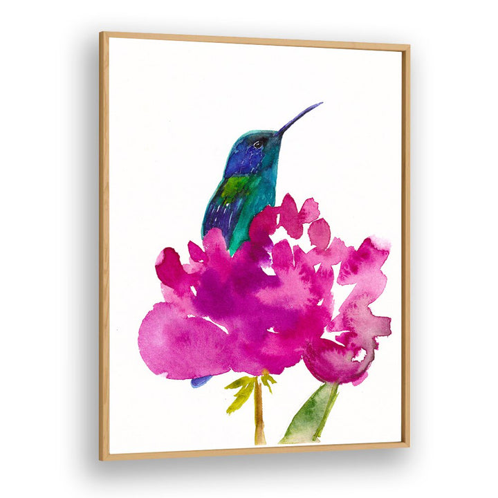 HUMMINGBIRD IN A PEONY , ANIMAL PAINTINGS