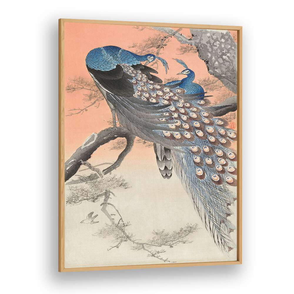 TWO PEACOCKS ON TREE BRANCH (1900 - 1930) , JAPANESE PAINTINGS , JAPANESE ART PRINTS