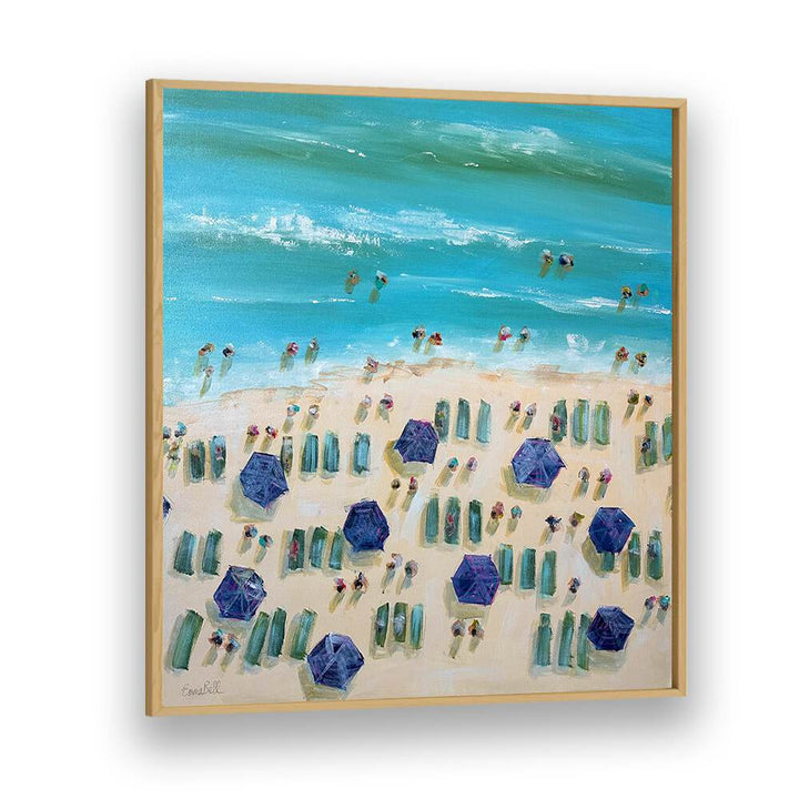 Colorful BEACH BLISS, BEACH PAINTINGS depicting umbrellas on sandy shores, perfect for adding coastal charm to your space.