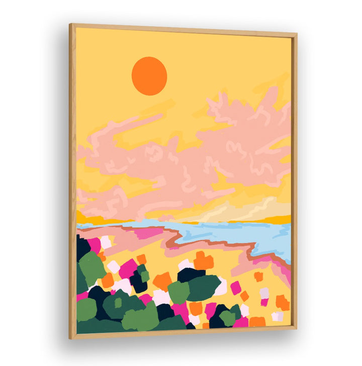 Colorful SUN EMBRACE, LANDSCAPE PAINTINGS capture vibrant sunsets and beach scenes, perfect for brightening any space.