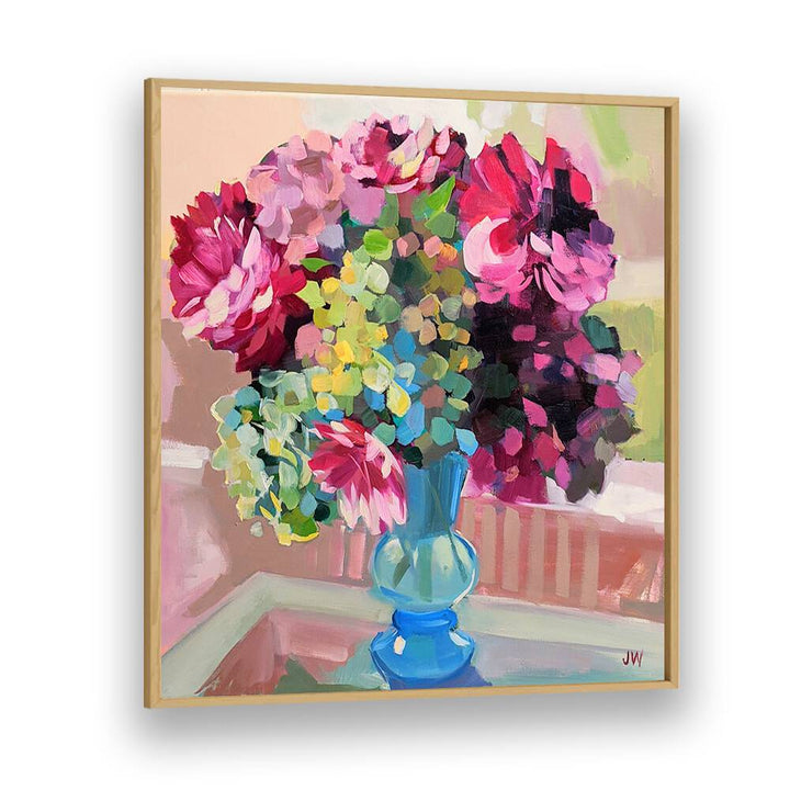 Vibrant SOUTH CAROLINA, FLORAL FLOWER PAINTINGS showcasing colorful blooms in a blue vase, perfect for any space.