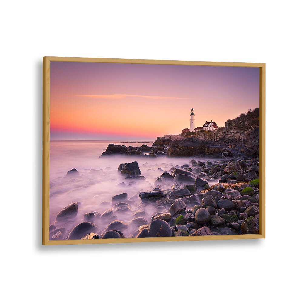 Stunning PORTLAND HEADLIGHT, PHOTOGRAPHY PRINTS showcasing the iconic lighthouse against a vibrant coastal sunset.