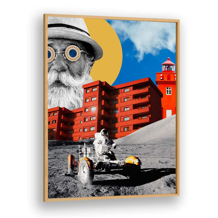 Surreal art print featuring a whimsical astronaut and surreal landscapes, part of the UNIVERSE, SURREAL ART PRINTS collection.
