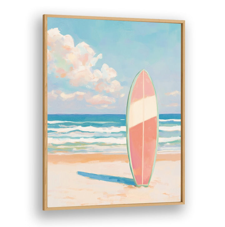 Colorful SEA BEACH SURFBOARD against a serene beach backdrop, perfect for beach paintings lovers. Embrace ocean vibes!