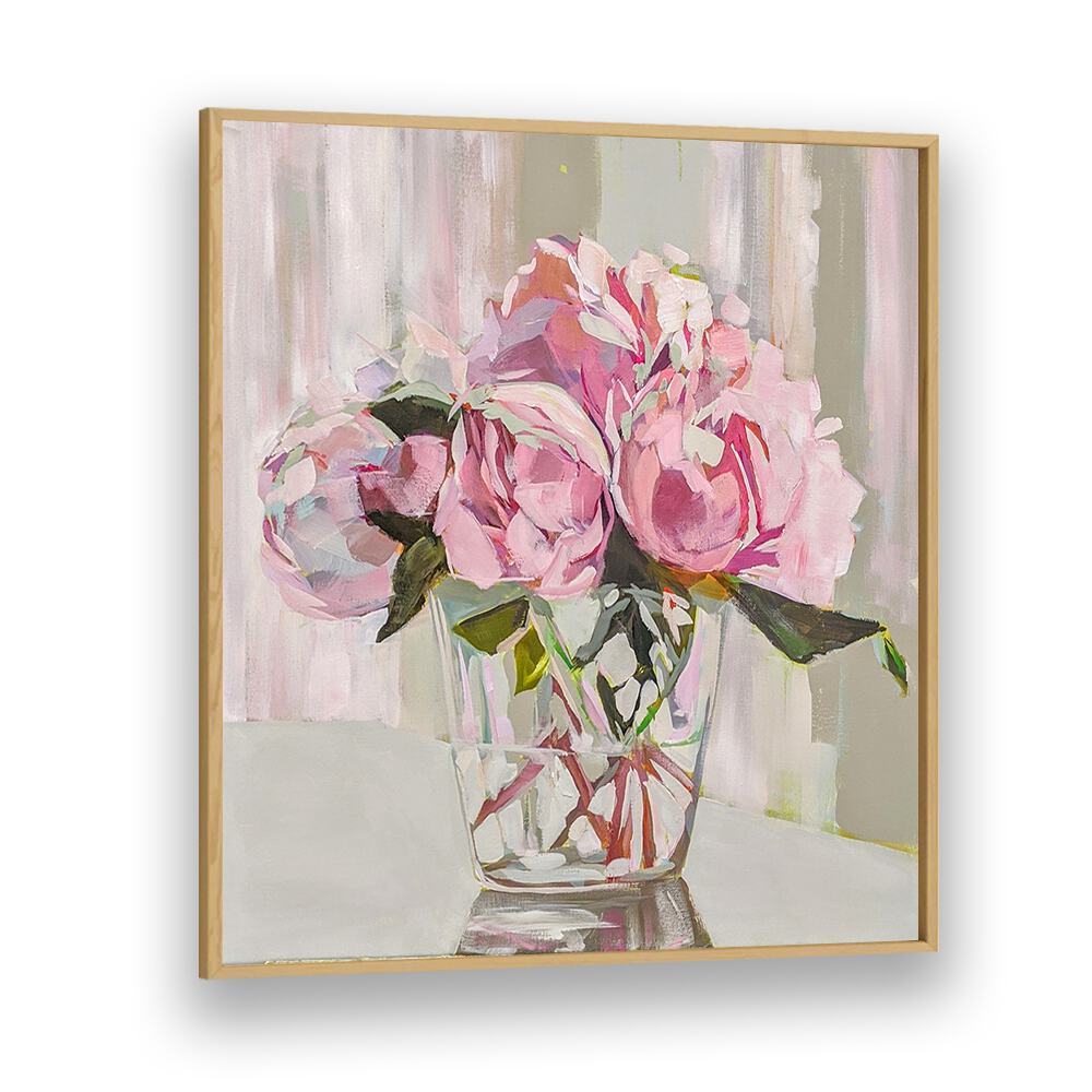 Vibrant PEONIES, FLORAL FLOWER PAINTINGS in a glass vase, perfect for enhancing your space with elegance.