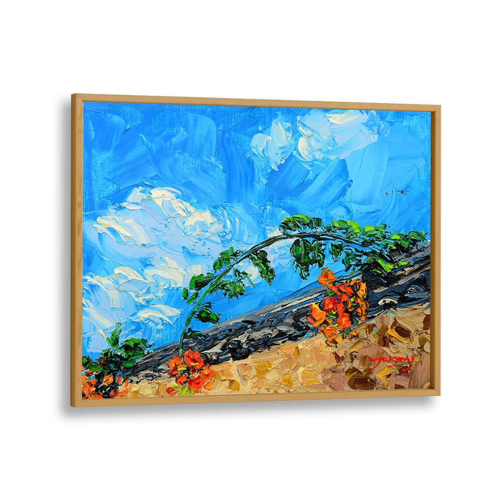 Vibrant JACARANDA CANVAS, FLORAL FLOWER PAINTINGS showcasing bright flowers against a blue sky, perfect for your decor.