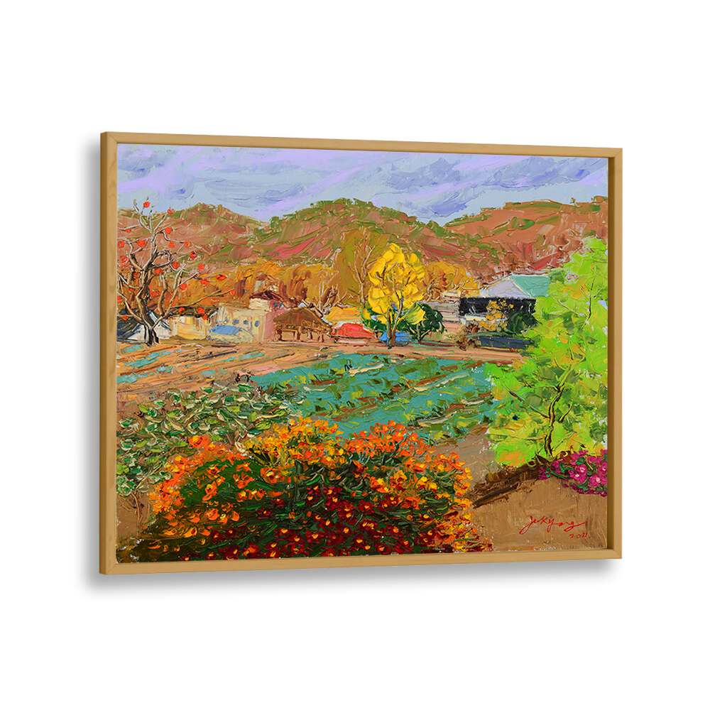 Vibrant CHRYSANTHEMUM VILLAGE, LANDSCAPE PAINTINGS showcasing colorful gardens and serene countryside views.