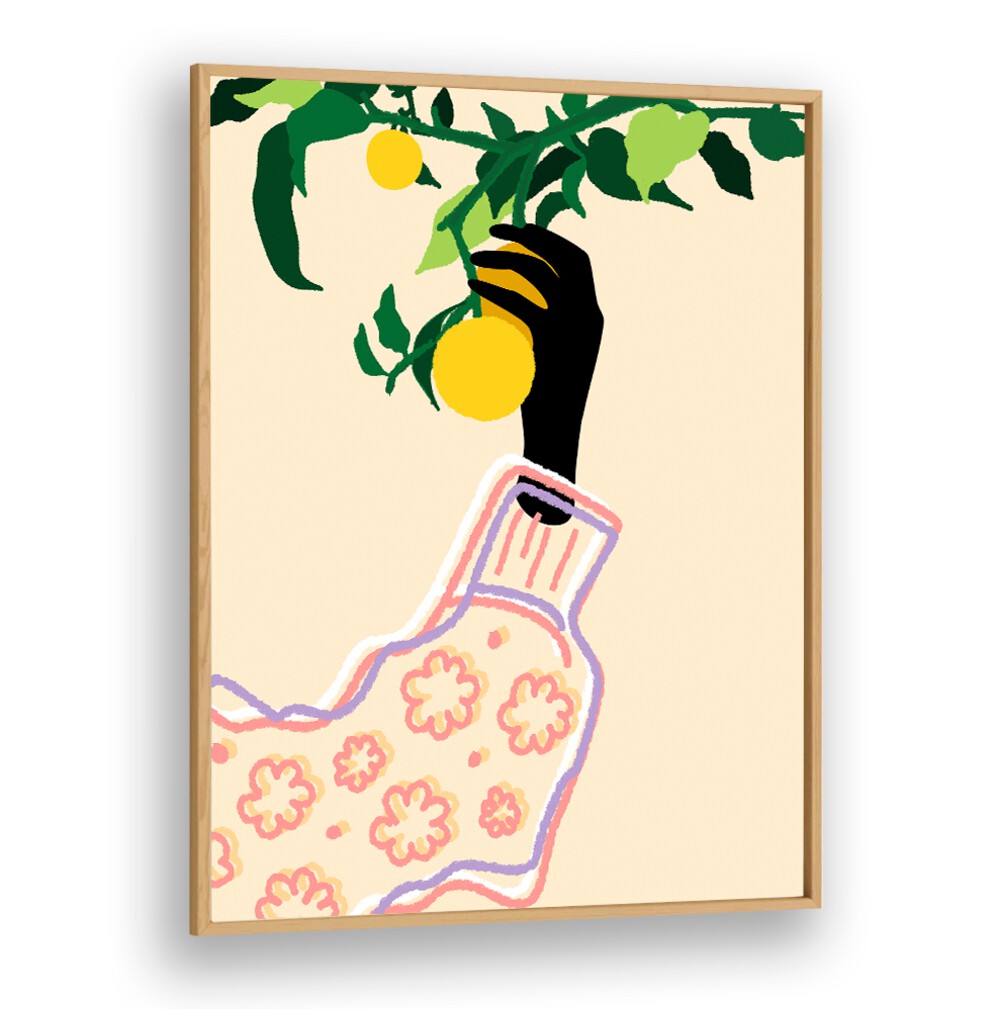Bright and vibrant CITRUS TOUCH, KITCHEN POSTERS showcasing a hand holding citrus fruits, perfect for kitchen decor.