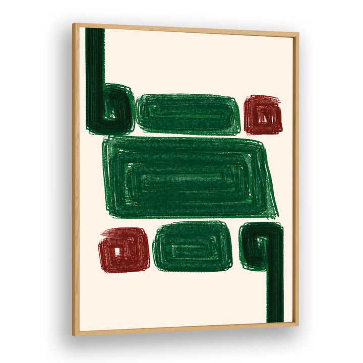 SIMPLEX III, ABSTRACT PAINTINGS showcase vibrant green and red shapes, enhancing modern decor in any space.