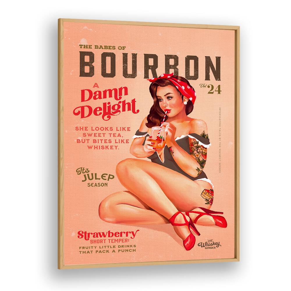 BOURBON BABES VINTAGE PINUP GIRL DRINKING A COCKTAIL BY THE WHISKEY GINGER , BAR POSTERS , BAR ART PRINTS