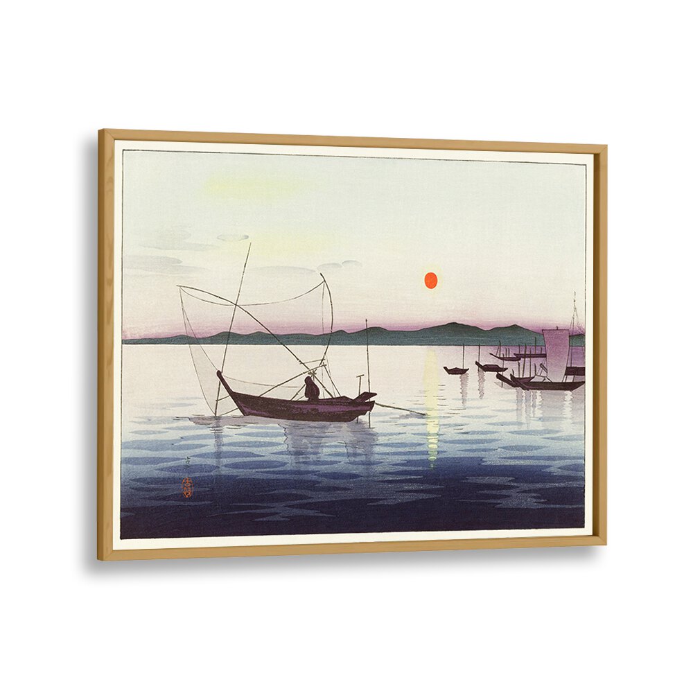 BOATS AND SETTING SUN (1900 - 1936) , JAPANESE PAINTINGS , JAPANESE ART PRINTS