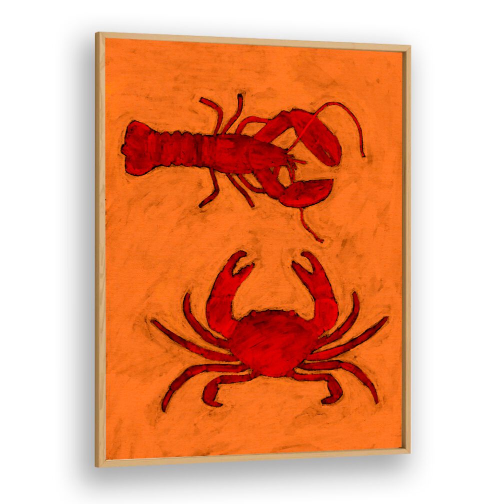 Vibrant COASTAL CREATURES, KITCHEN POSTERS featuring a lobster and crab, perfect for ocean-inspired decor.