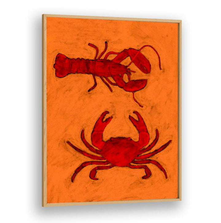 Vibrant COASTAL CREATURES, KITCHEN POSTERS featuring a lobster and crab, perfect for ocean-inspired decor.