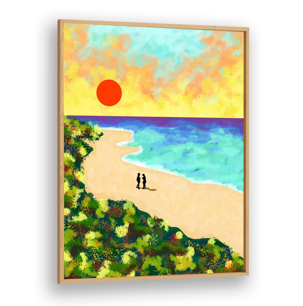 Bright sunset over a beach scene in GOLDEN GLOW, LANDSCAPE PAINTINGS, perfect for enhancing your home decor.