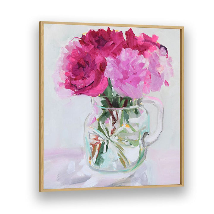 Bright pink blooms in a jar capture the essence of PRETTY IN PINK, FLORAL FLOWER PAINTINGS for your home decor.