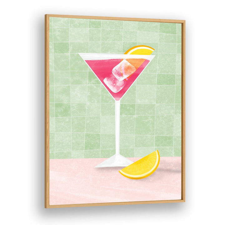 Vibrant PINK COCTAIL II, BAR art featuring a pink drink and lemon slice, perfect for cafes or bars.