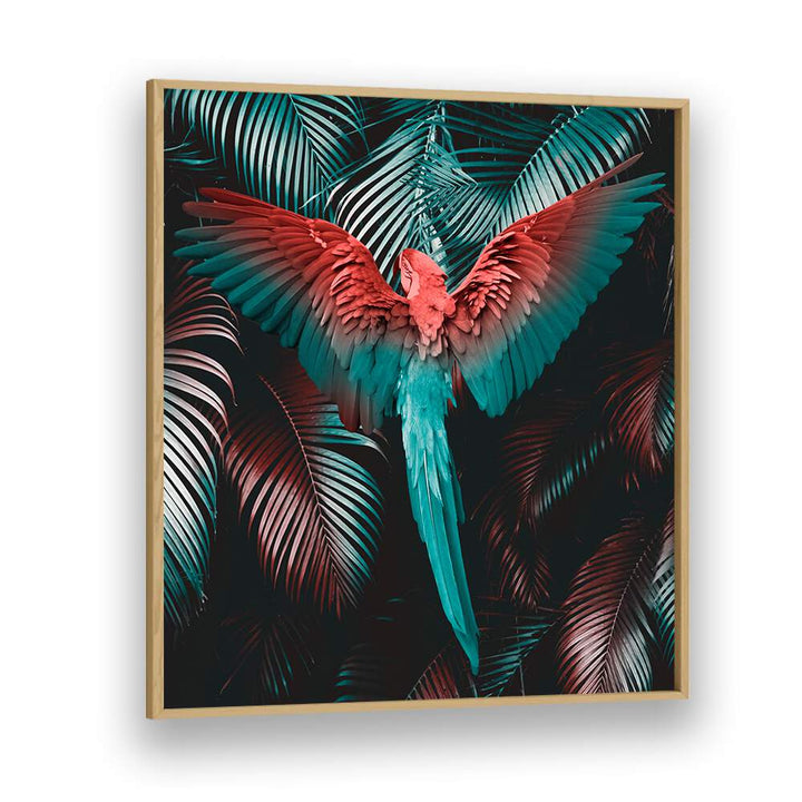 Vibrant TROPICAL STORM, ALTERED ART PRINTS featuring a striking parrot against lush foliage, perfect for modern decor.