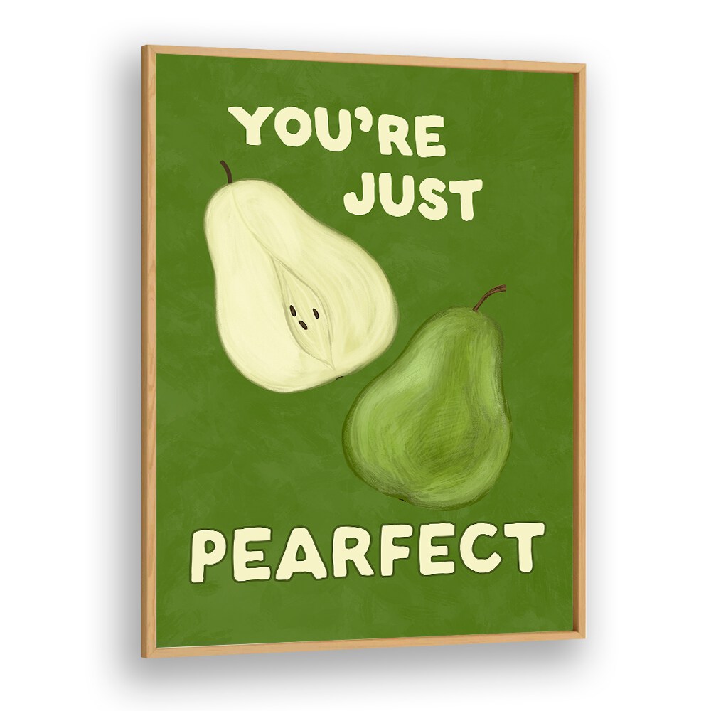 Whimsical PEARFECT, KITCHEN POSTERS featuring cute pear illustrations with a playful message for your kitchen decor.