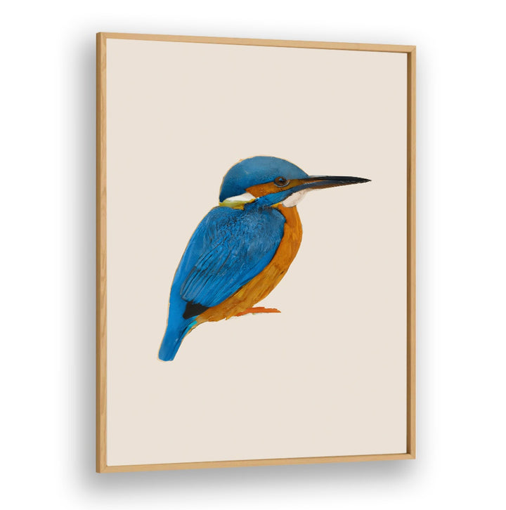 RAINFOREST REBEL , ANIMAL PAINTINGS of a vibrant blue and orange kingfisher bird by Oakwood Plain.