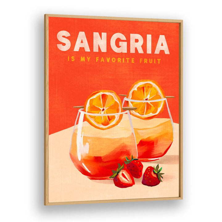 Bright SANGRIA, BAR art print featuring vibrant glasses of sangria with strawberries, perfect for your bar decor.