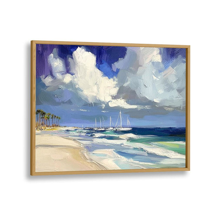 Transform your space with SAILBOATS ON THE BEACH II, showcasing serene sailboats against a stunning coastal backdrop.