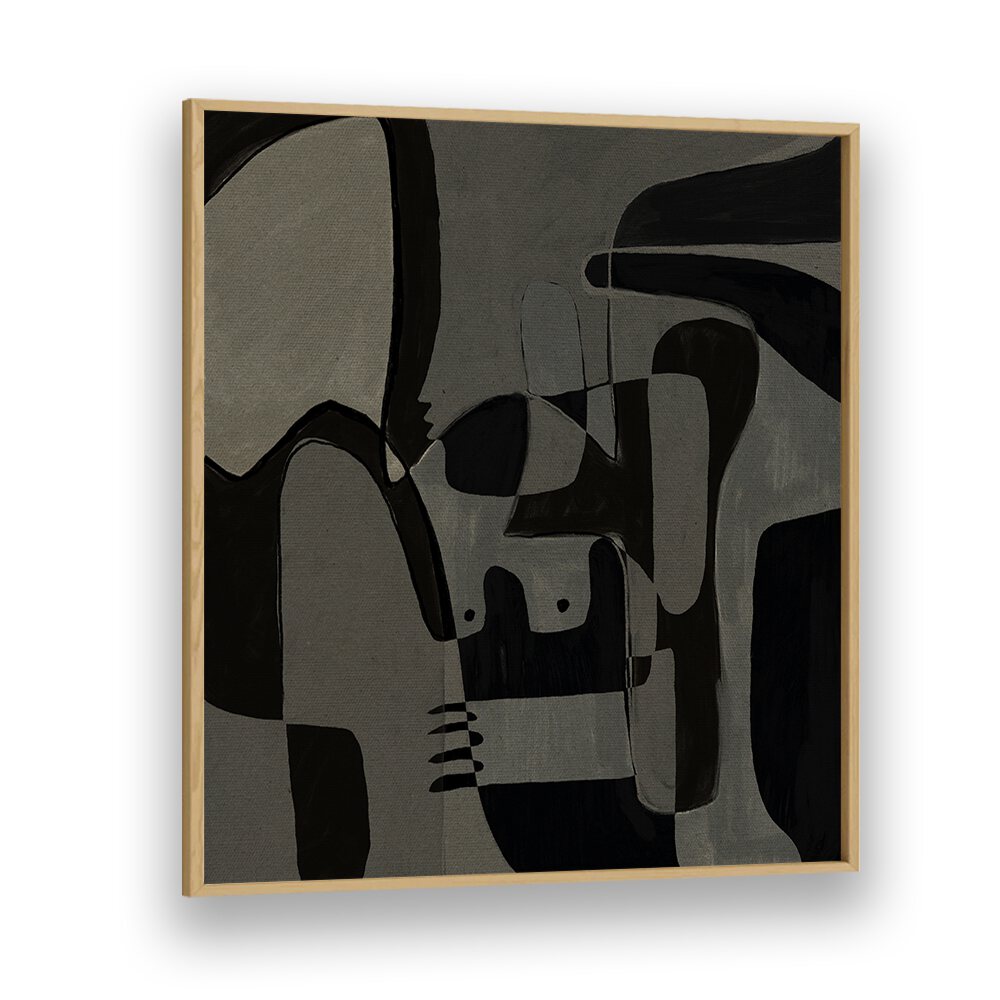 Abstract painting "UNFOLDING I" features bold shapes and dark tones, perfect for creative inspiration in any space.