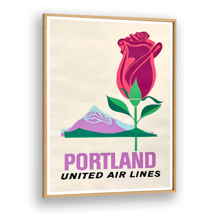 PORTLAND UNITED AIR LINES, VINTAGE TRAVEL POSTERS showcasing a vibrant rose and mountain, perfect for travel enthusiasts.