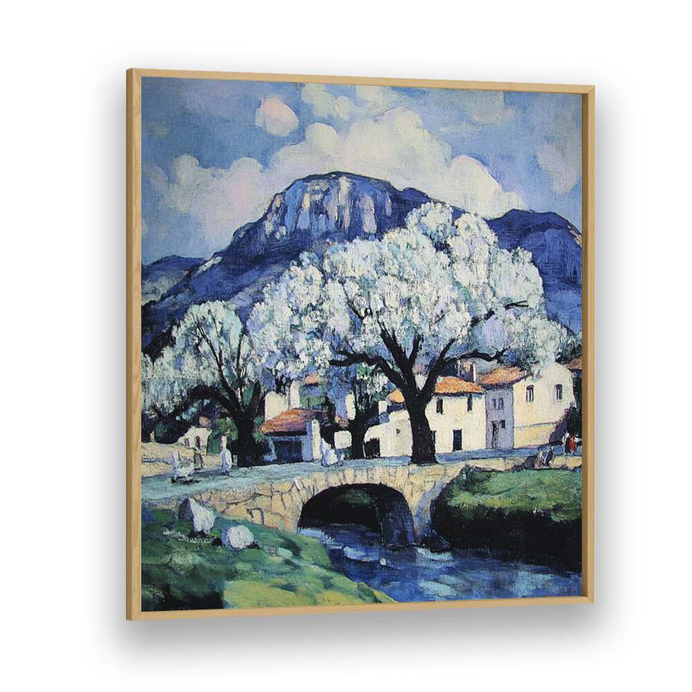 Stunning BRIDGE OVER A STREAM artwork, perfect for enhancing your home or garden decor with serene landscapes.