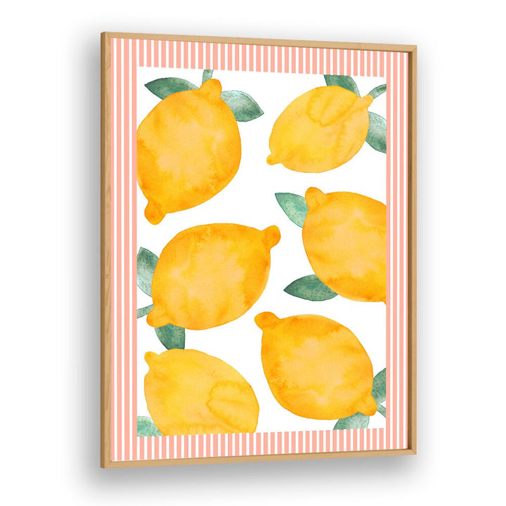 Brighten your kitchen with LEMON VINTAGE, KITCHEN POSTERS featuring vibrant lemons and charming striped borders.