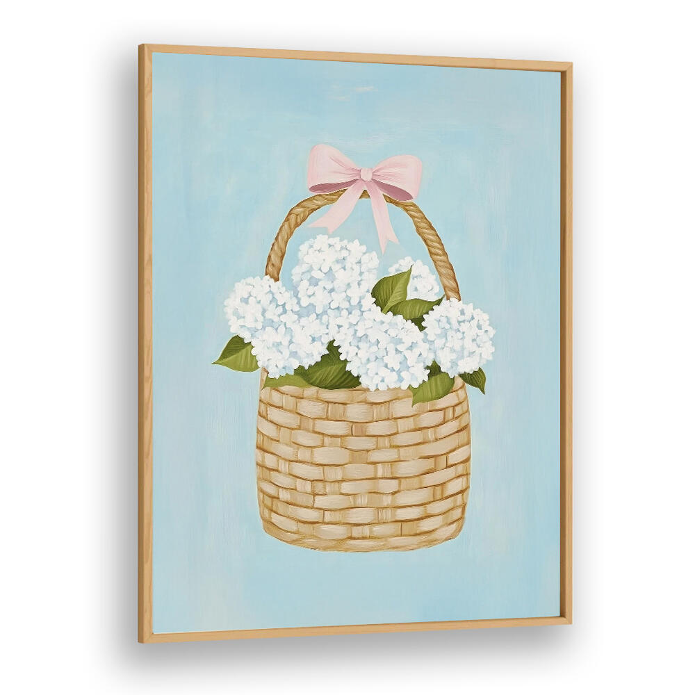 HYDRANGEAS IN BASKET , FLORAL FLOWER PAINTINGS